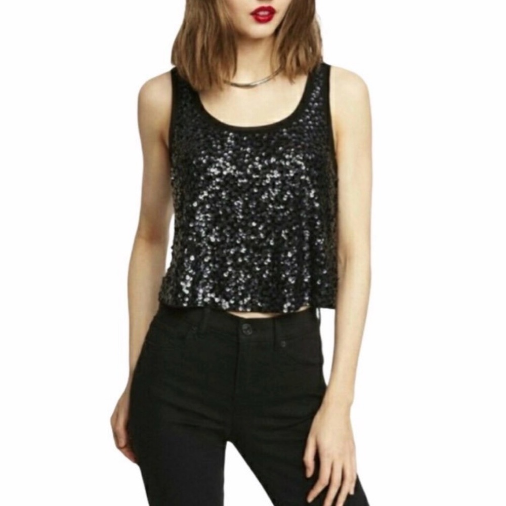 Express Black Sequin Sleeveless crop tank Top